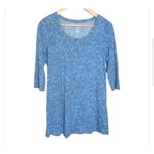 Pure Jill Ballet Sleeve Blue Floral Print Scoop Neck Tunic Size Medium